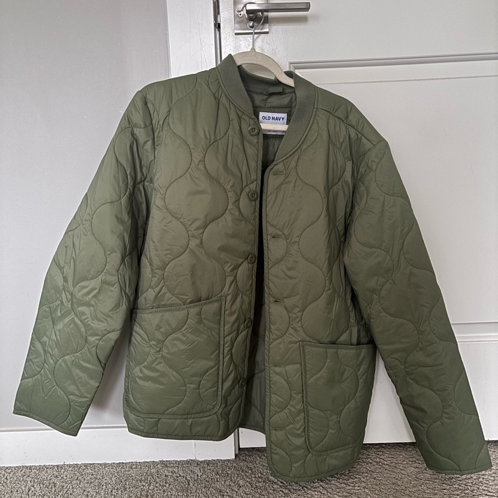 Old Navy Olive Quilted Snap-Front Jacket